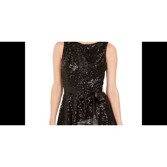 Adrianna Papell Women's Sequined Tie  Peplum Top Black Size 8 - Picture 2 of 4